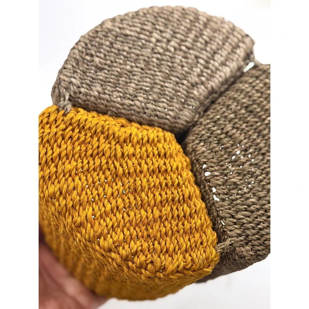 Woven Seagrass 3 Compartment Utility Caddy Mustard Yellow and Grey Handle Basket